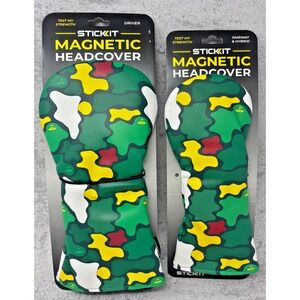 NWT StickIt Magnetic Golf Headcovers Camo Driver + Fairway Hybrid Set